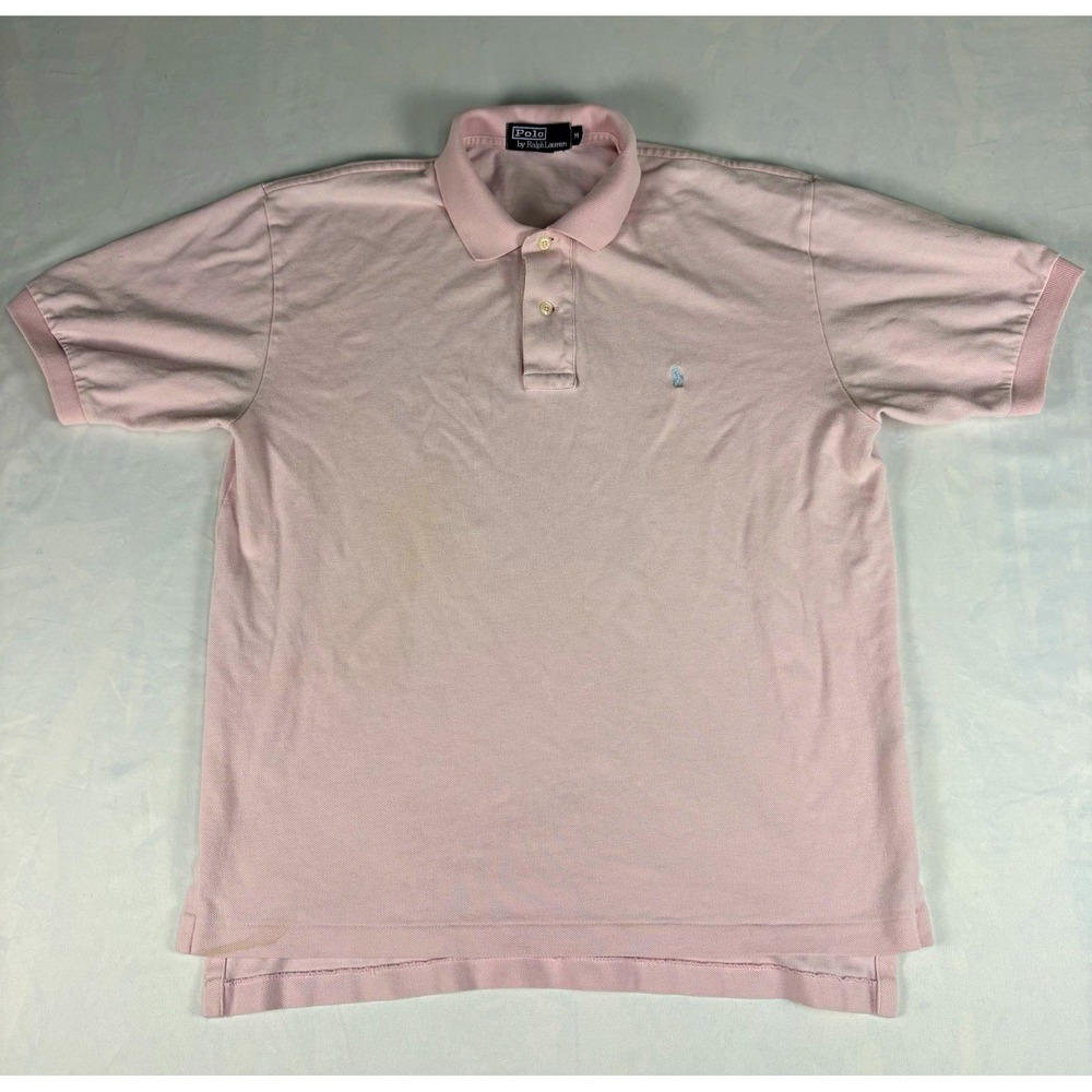 Polo Ralph Lauren Men's M Pink Solid Logo Short Sleeve Button Knit Polo